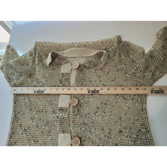 Drapers Damons Cardigan M Open Weave Beige Cork Buttons Long Sleeve - Picture 5 of 9